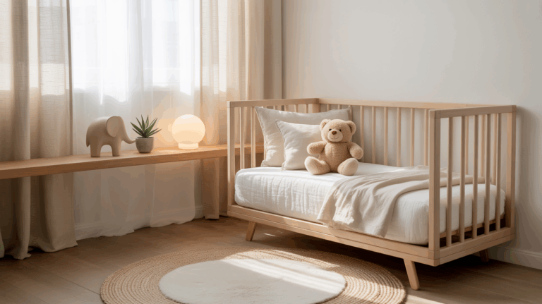 Scandi Nursery Corner in Parents’ Room with Simple Design