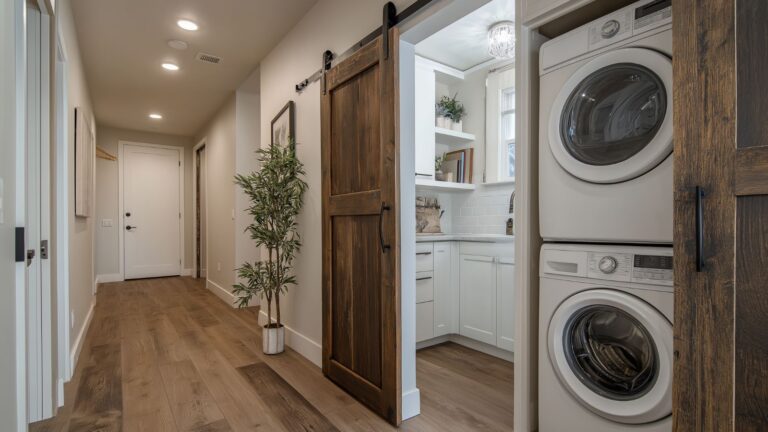 Compact Hallway Laundry Closet with Stackable Units: Space-Saving Design Tips and Styling Ideas